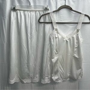 Vtg Mel-Lin White Satin & Lace Slip & Camisole Set Medium USA